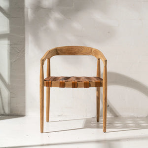 Leather and teak dining chair, villa style available through Magnolia Lane Furniture Australia wide