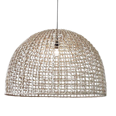 Uniqwa Lolesa Pendant Light made with banana leaf woven over an iron frame, sold through Magnolia Lane