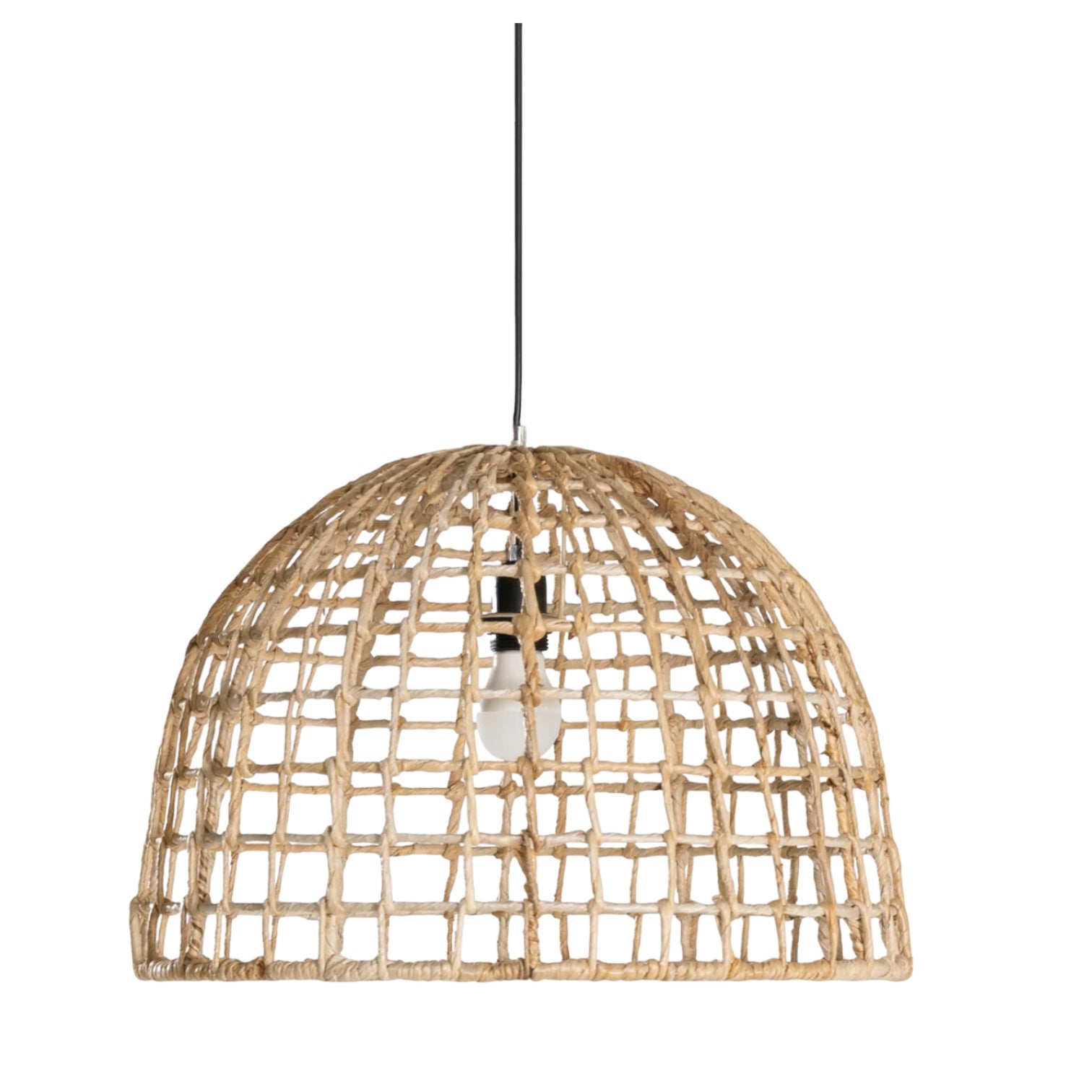 Uniqwa Lolesa Pendant Light small made with banana leaf woven over an iron frame, sold through Magnolia Lane