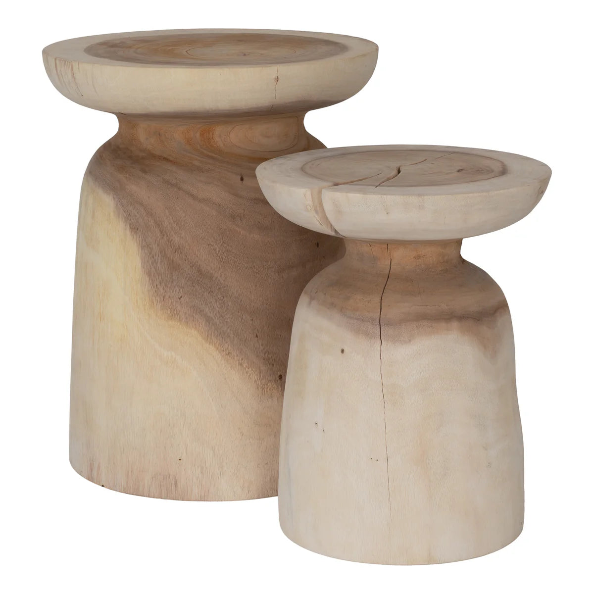 Akoni Side Table – hand-carved munggur wood side table with smooth sanded finish, unique natural design crafted using traditional techniques