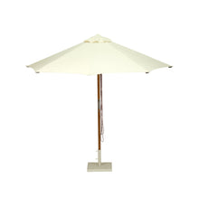 Load image into Gallery viewer, Amalfi Outdoor Parasol with teak pole and marine-grade fittings, round Sunproof Copacobana shade, elegant coastal outdoor umbrella for poolside or garden.  Resort style living poolside.  Front perspective.
