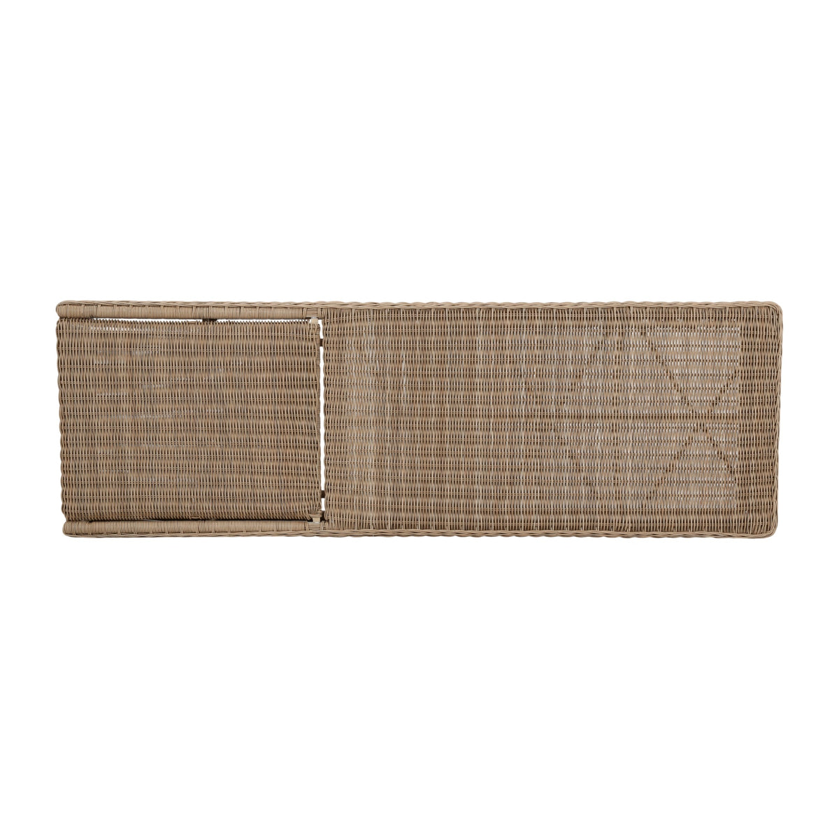 Ashford outdoor sun lounger in Natural, overhead view of the woven base without the cushion
