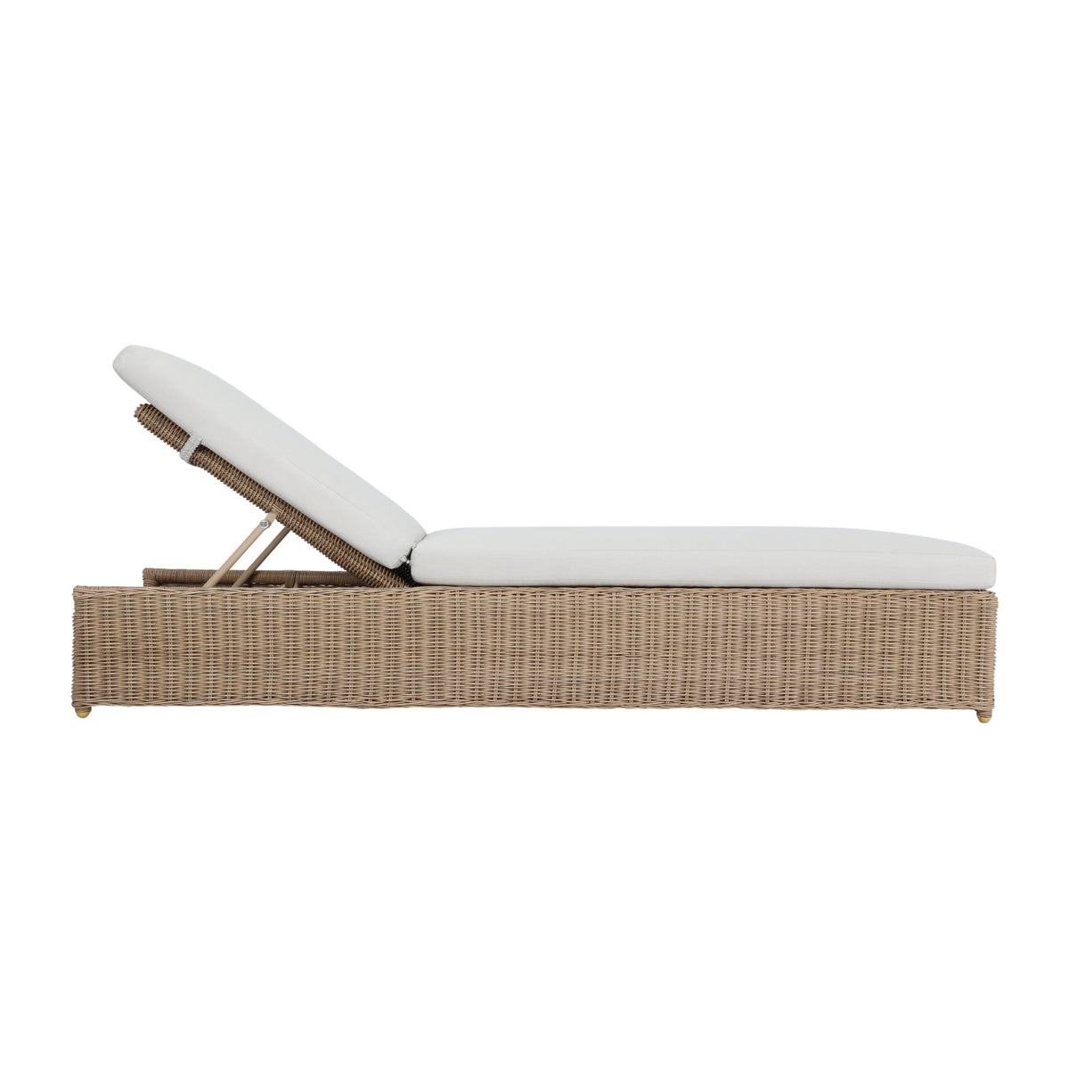 Ashford outdoor sun lounger in Natural, side view showing the adjustable backrest and full-length cushion