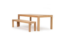 Load image into Gallery viewer, Austin Dining Table crafted from solid American Oak with a finely sanded surface and natural raw finish, built for durability and timeless style. With bench.