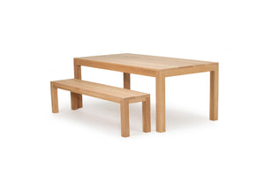 Austin Dining Table crafted from solid American Oak with a finely sanded surface and natural raw finish, built for durability and timeless style. With bench 1