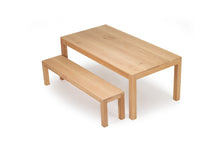 Load image into Gallery viewer, Austin Dining Table crafted from solid American Oak with a finely sanded surface and natural raw finish, built for durability and timeless style. With bench 2
