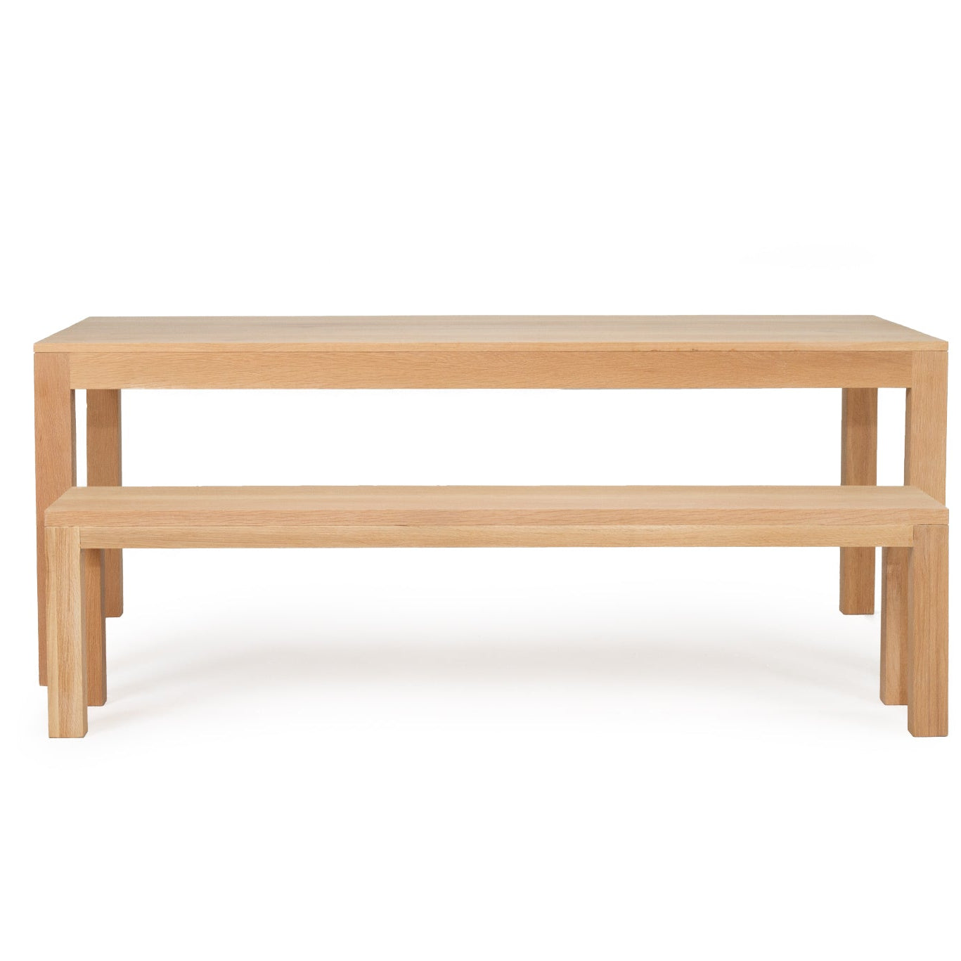 Austin solid oak dining table with matching bench front view