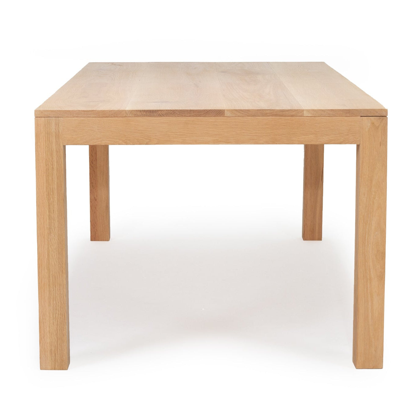 Austin oak dining table in solid American oak end view