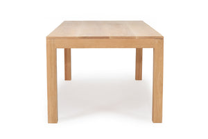 Austin Dining Table crafted from solid American Oak with a finely sanded surface and natural raw finish, built for durability and timeless style. Side view