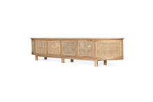 Load image into Gallery viewer, Beautiful Amercian Oak six door entertainment unit with rattan detailed doors and curved ends, Magnolia Lane 3