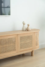 Load image into Gallery viewer, Beautiful Amercian Oak six door entertainment unit with rattan detailed doors and curved ends, Magnolia Lane 4