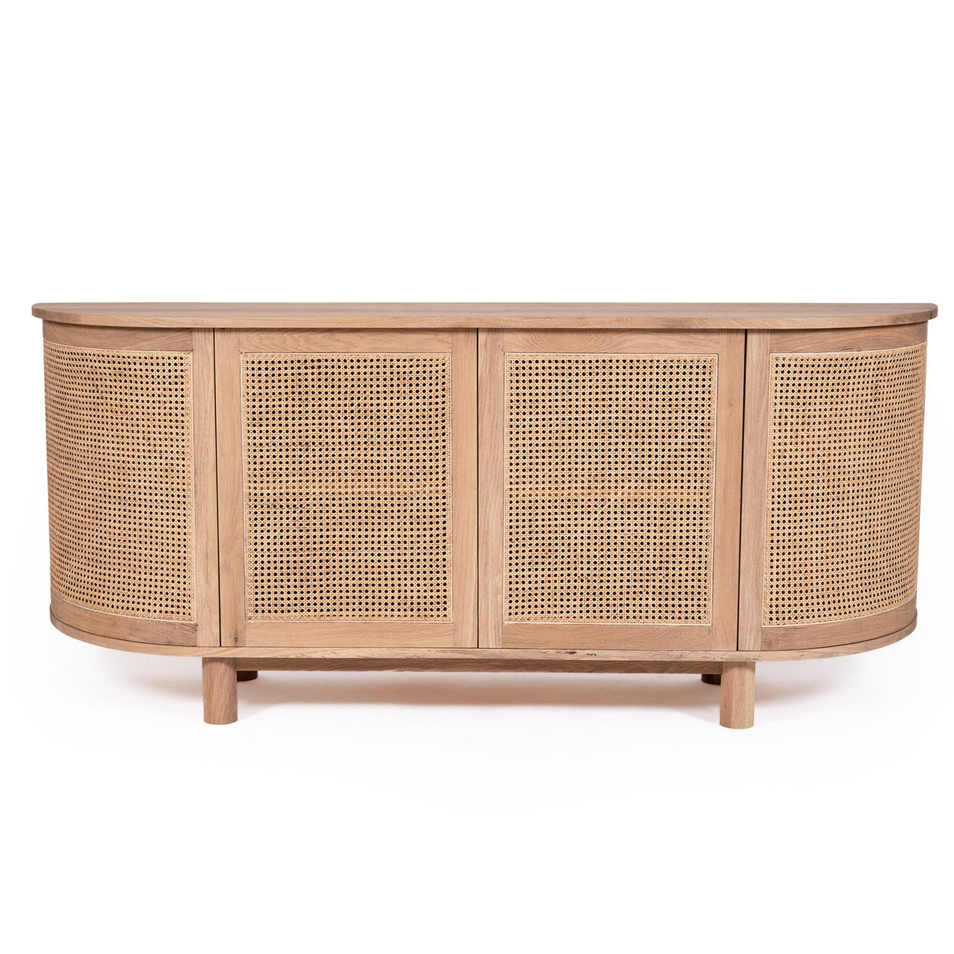 Beach four door sideboard in solid American oak with curved edges front view