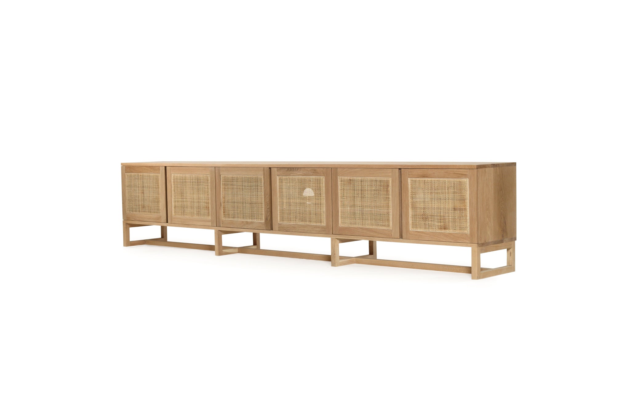 Beautiful Amercian Oak six door entertainment unit with rattan detailed doors, Magnolia Lane 2