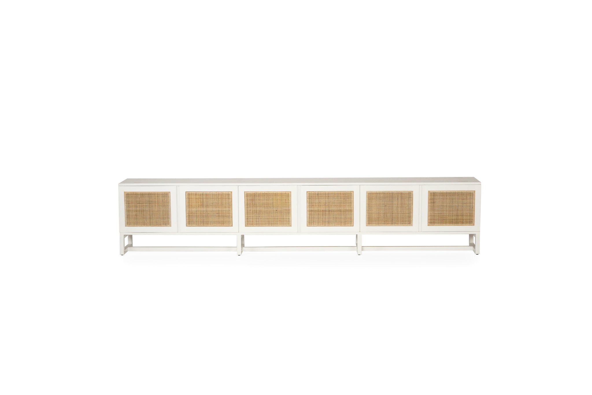 Beautiful American Oak six door entertainment unit in white with rattan detailed doors, Magnolia Lane 2
