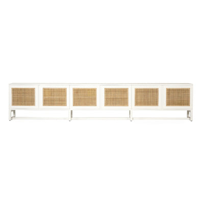 Beautiful American Oak six door entertainment unit in white with rattan detailed doors, Magnolia Lane