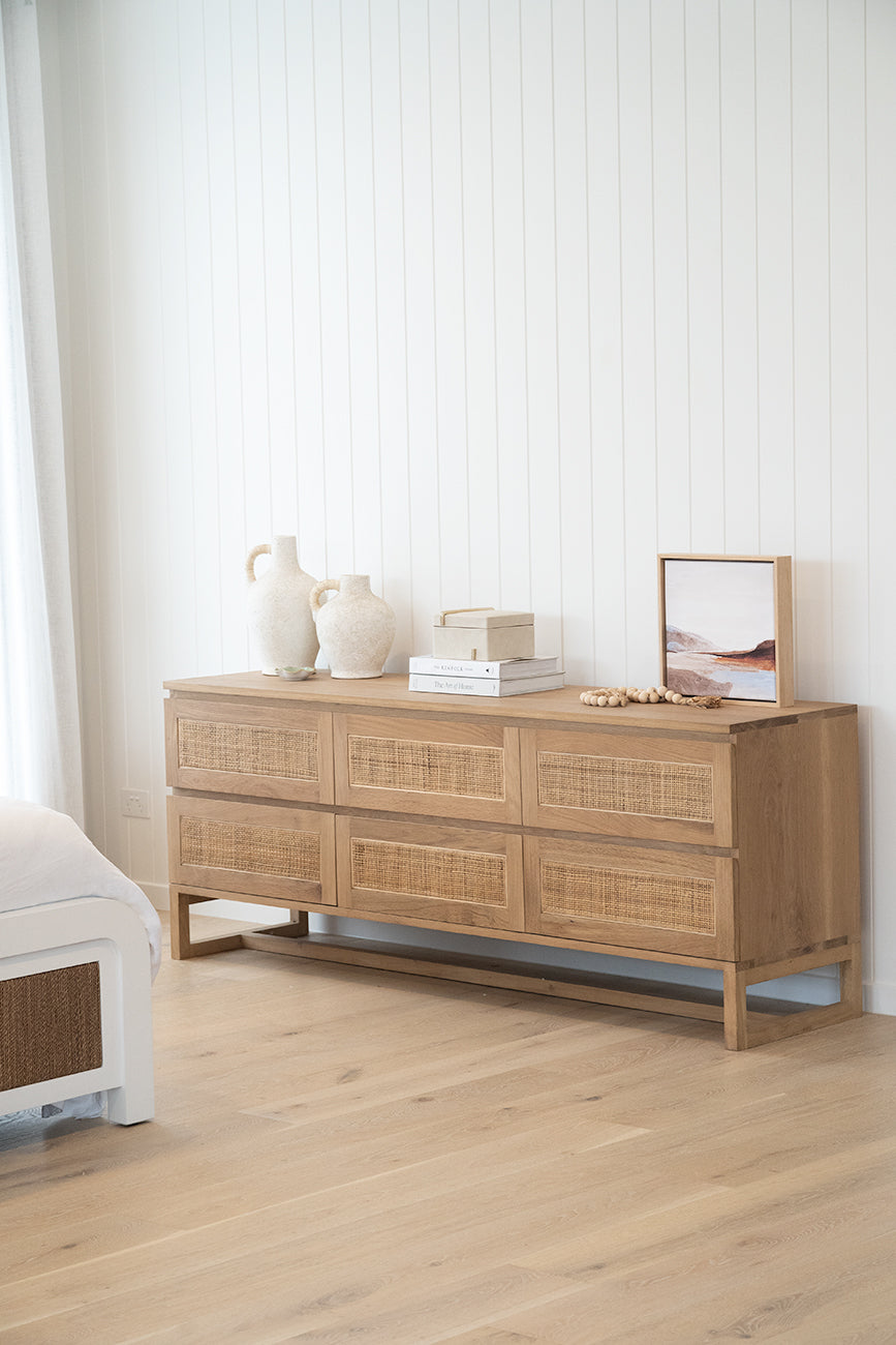 Beach House 6 Drawer Chest of Drawers in Amercian Oak, Magnolia Lane coastal bedroom