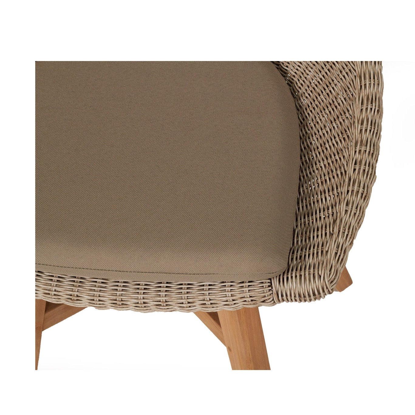 Outdoor seat cushion and Mushroom Viro cord detail on Beach House Outdoor Dining Chair