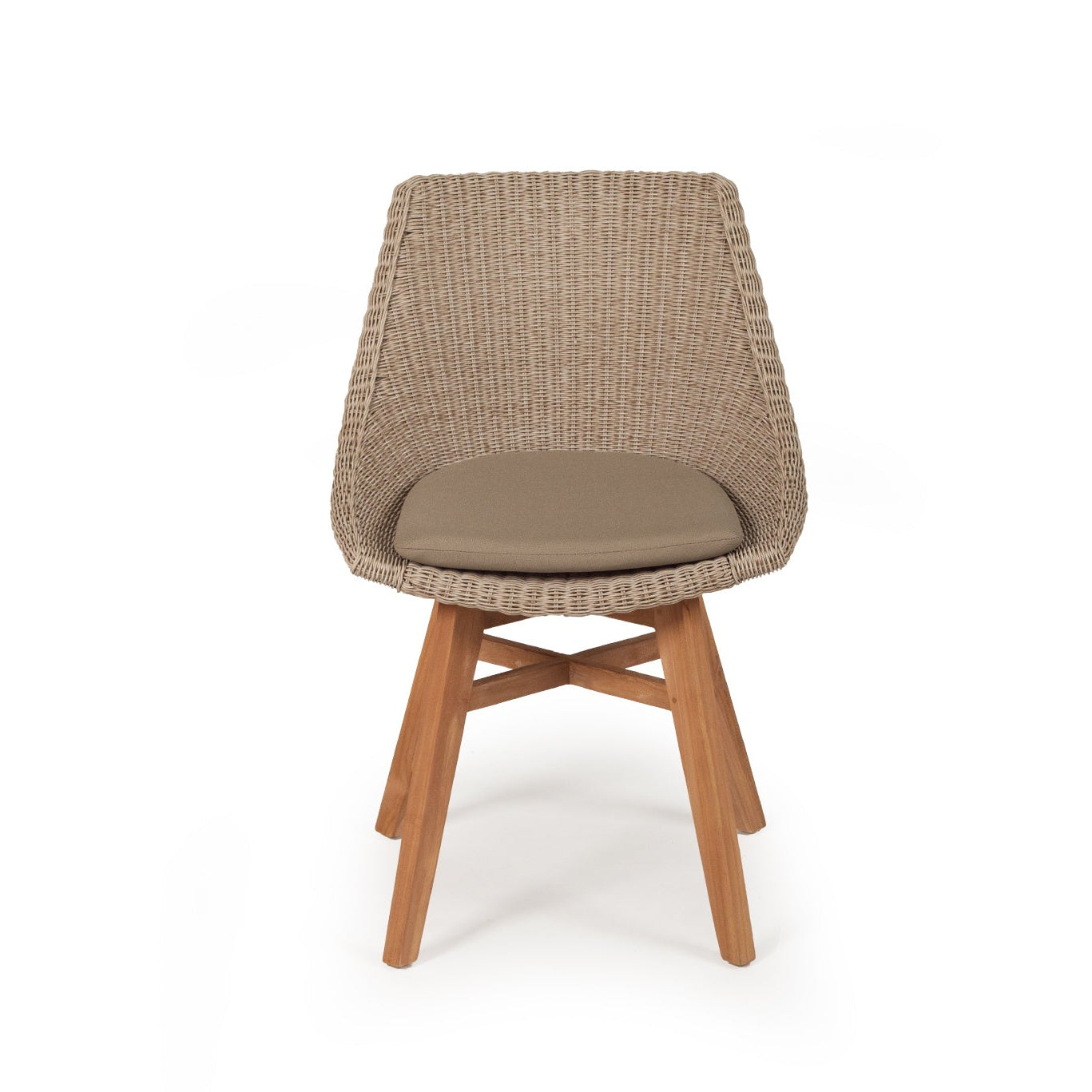 Beach House Outdoor Dining Chair in Mushroom Viro cord with solid teak frame, front view
