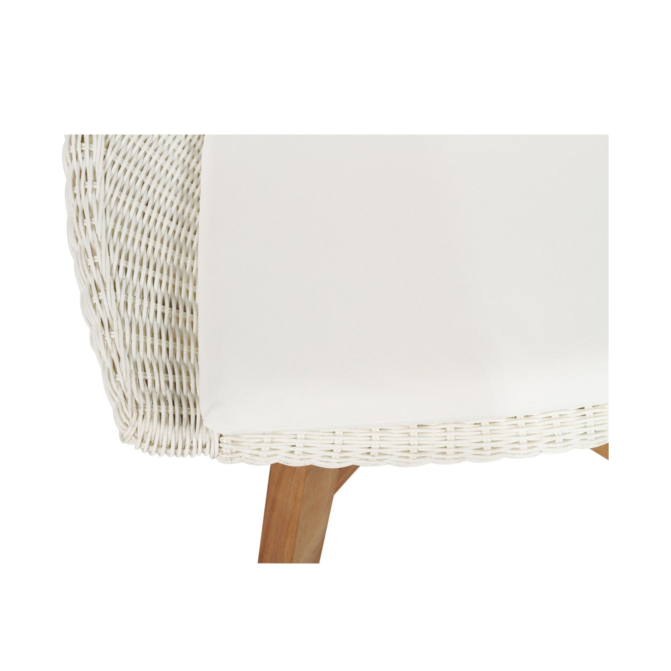 White outdoor cushion and woven Viro cord detail on Beach House Outdoor Dining Chair