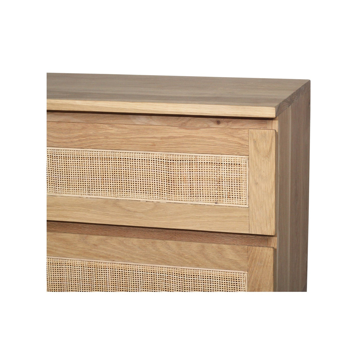 Close-up of the natural rattan doors on the Beach House Wide bedside table