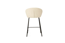 Load image into Gallery viewer, Bellevue Counter Stool with padded natural fabric seat and back, slim black powder-coated steel frame, modern elegant design. Back perspective.