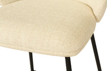 Load image into Gallery viewer, Bellevue Counter Stool with padded natural fabric seat and back, slim black powder-coated steel frame, modern elegant design.  Seat.