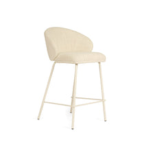 Load image into Gallery viewer, Bellevue Counter Stool with padded Natural fabric seat and back, slim white powder-coated steel frame, modern elegant design.