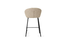 Load image into Gallery viewer, Bellevue Counter Stool with padded Pebble fabric seat and back, slim black powder-coated steel frame, modern elegant design. Back perspective.