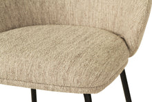 Load image into Gallery viewer, Bellevue Counter Stool with padded Pebble fabric seat and back, slim black powder-coated steel frame, modern elegant design. Seat perspective.