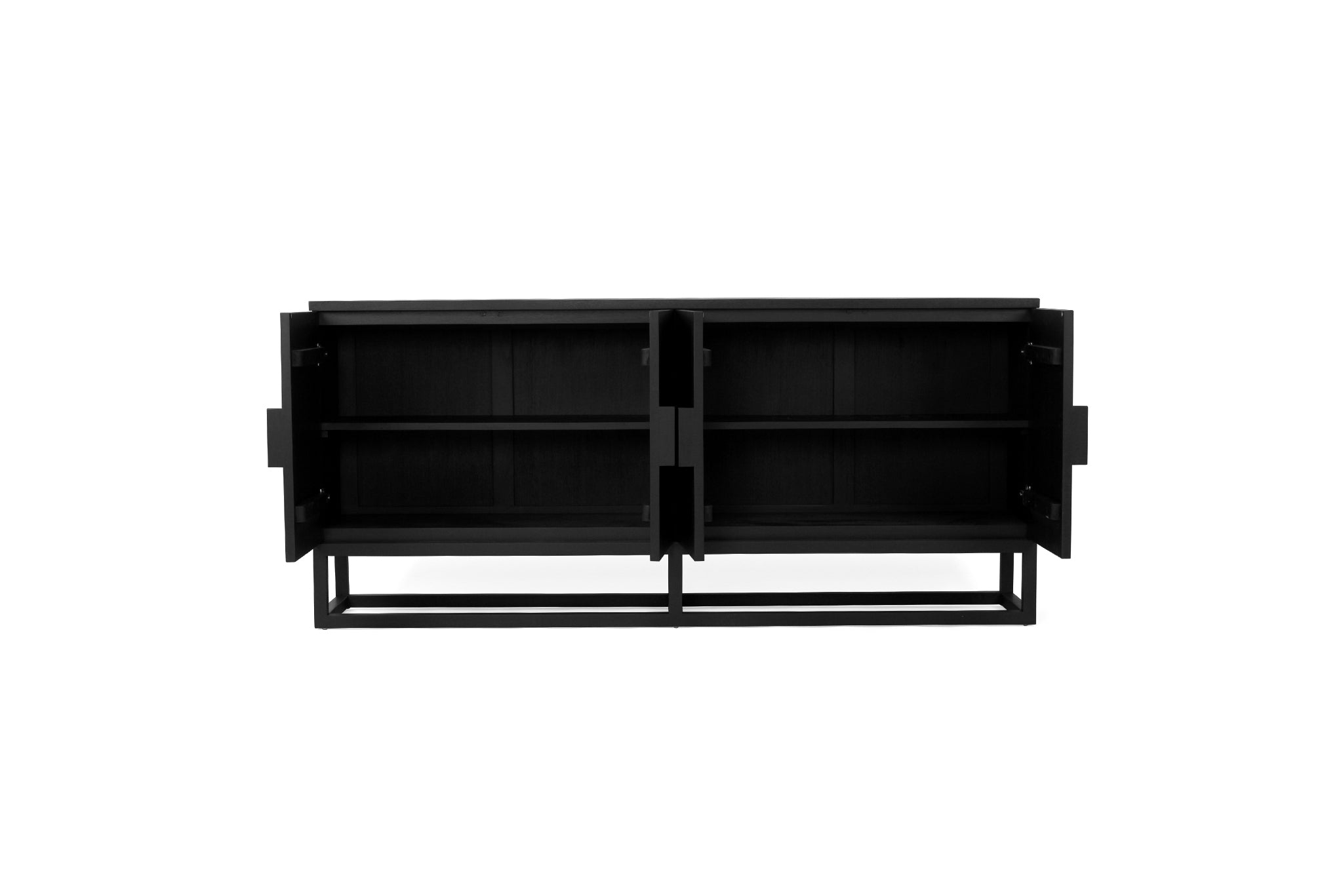 Sleek black Benji four door teak console, Mangolia Lane 2