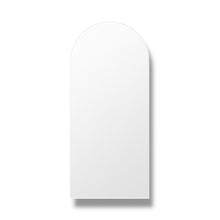 Load image into Gallery viewer, Bjorn Arch Floor Mirror in Bright White – modern arched full-length mirror with brass detail, minimalist design for bedrooms, entryways, or living areas