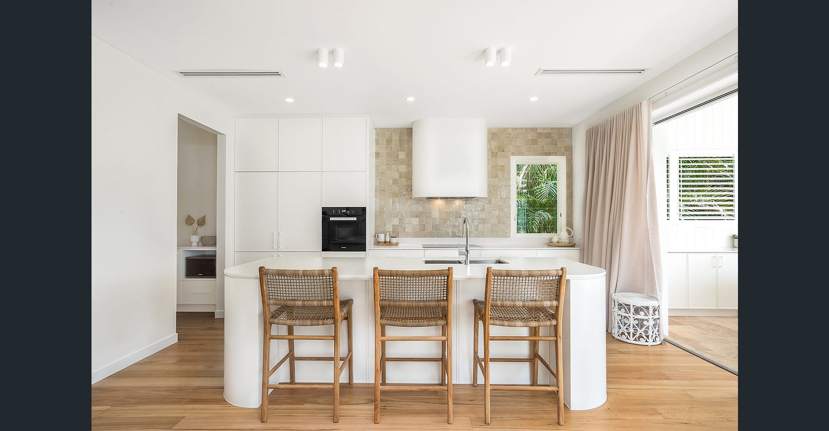 Bondi counter stool with washed grey synthetic cord, Magnolia Lane coastal luxe style