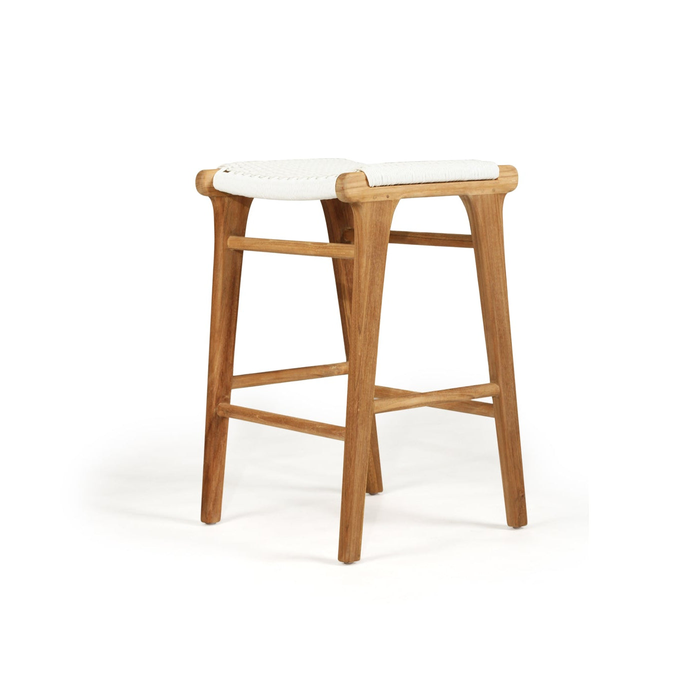 Cable Beach white counter stool crafted from solid teak and woven Viro cord