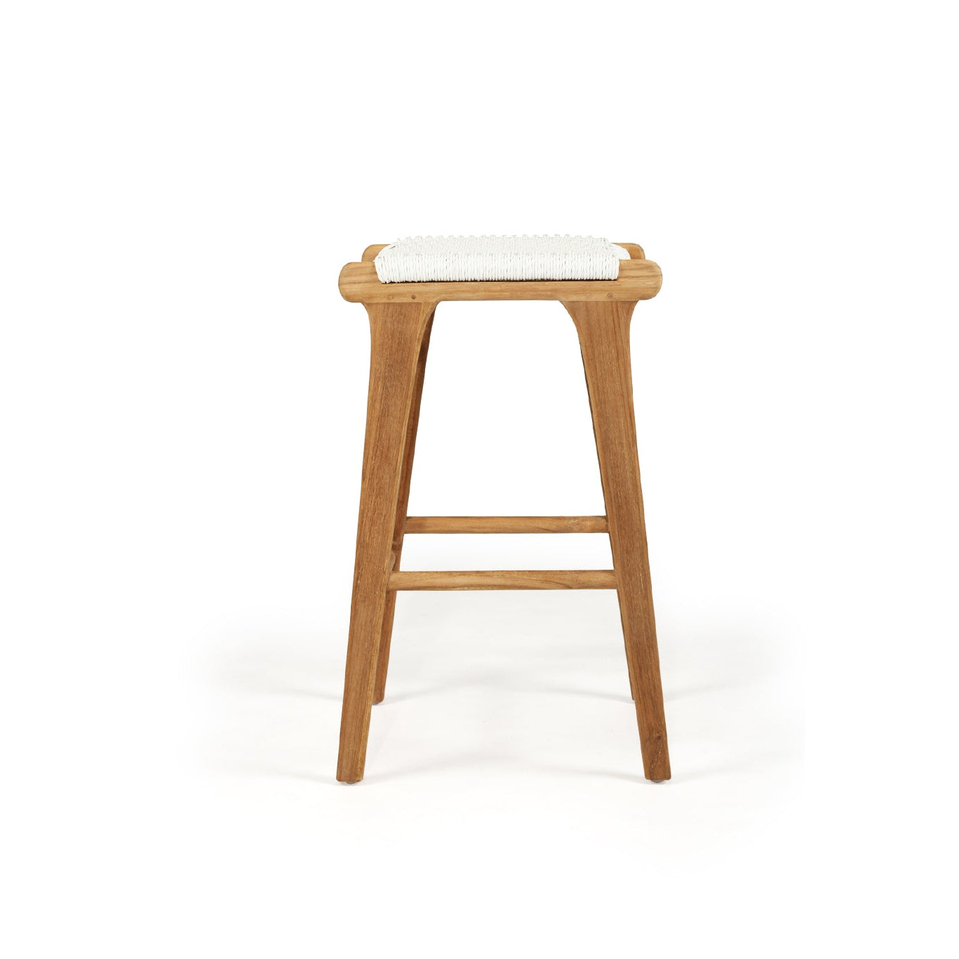 Side profile of Cable Beach backless counter stool in natural teak