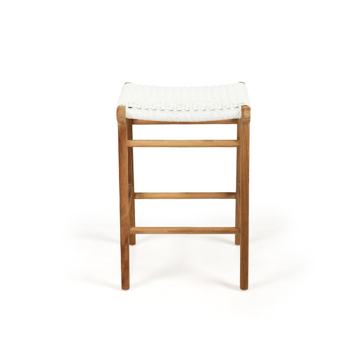 Top angle profile of Cable Beach backless counter stool in natural teak