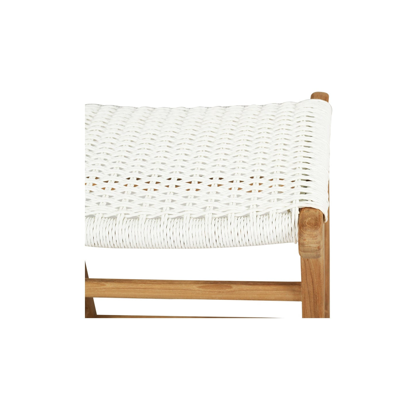 Close-up of white close weave Viro cord seat detailing on Cable Beach counter stool