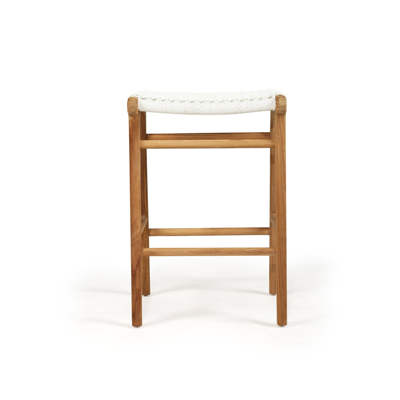 Cable Beach backless counter stool in white with teak frame and close weave Viro cord seat 1