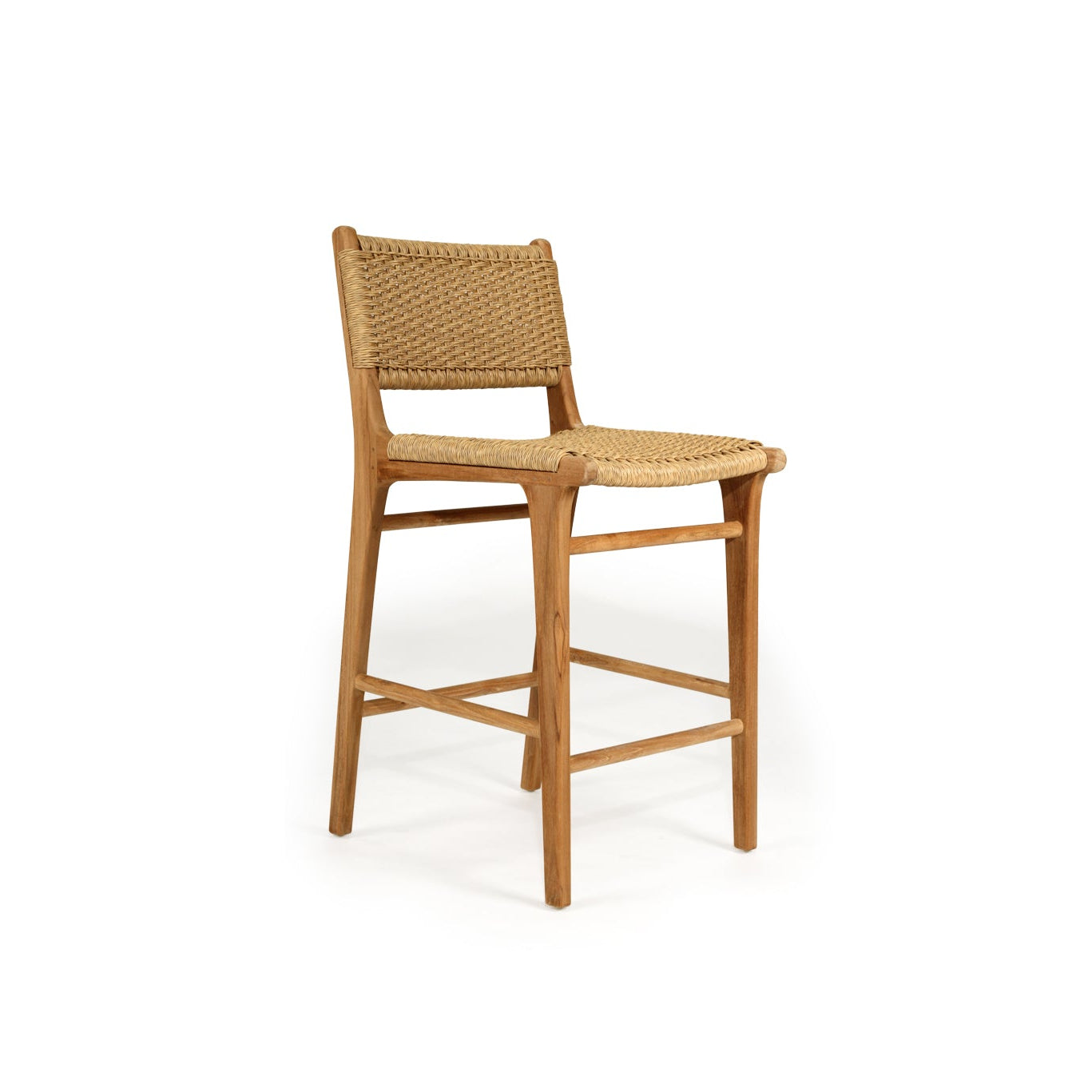 Cable Beach close weave counter stool with sand Viro cord and natural teak frame