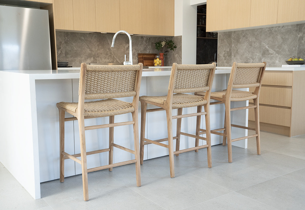 Cable Beach sand counter stools styled in a luxury modern kitchen in Australia 1