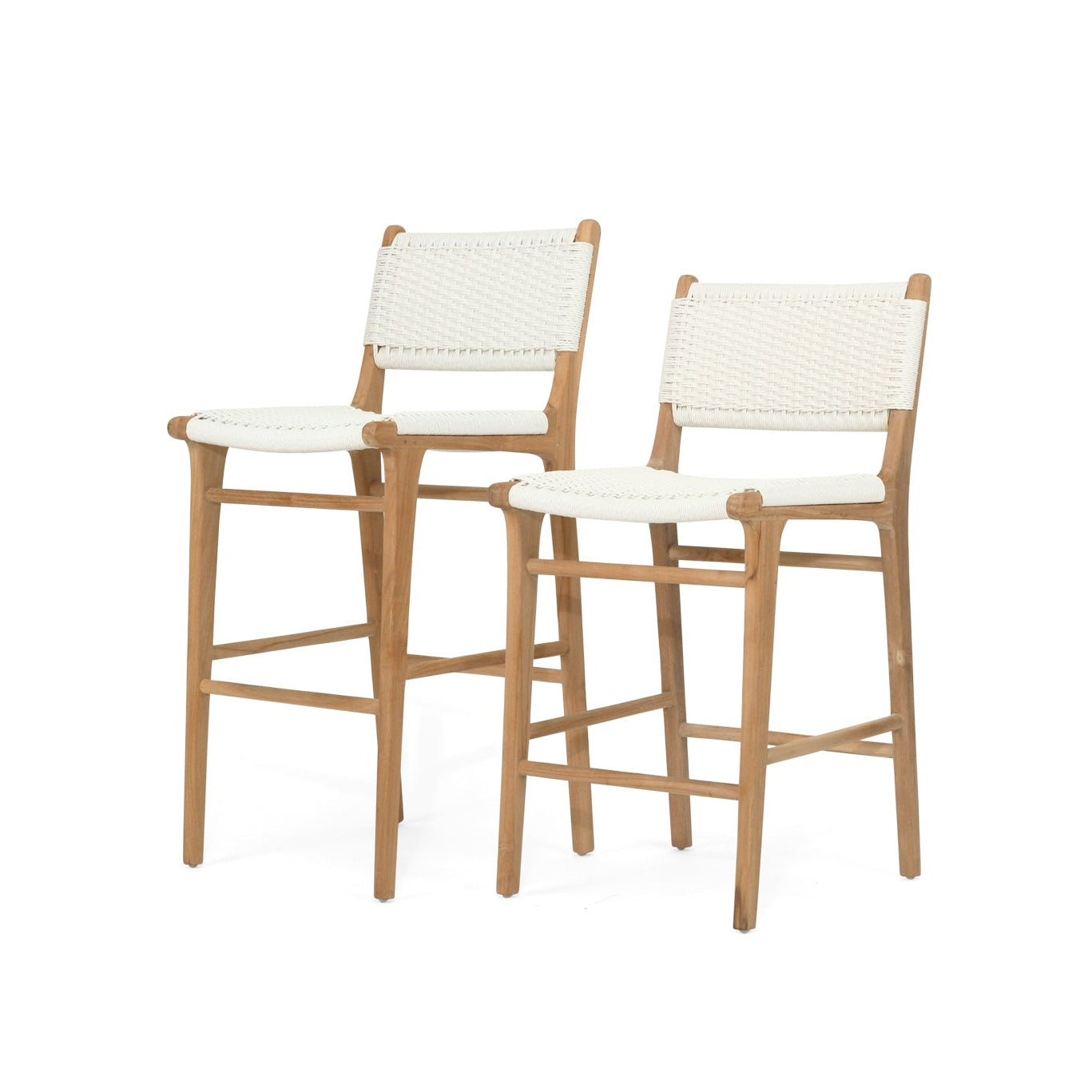 Counter and bar stools side by side white close weave Viro cord detailing on Cable Beach outdoor bar stool