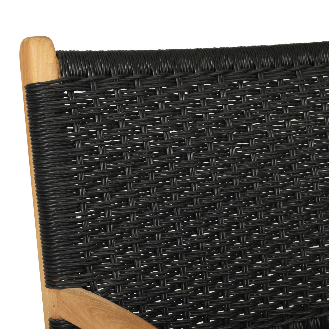 Close-up of black close weave Viro cord detailing on Cable Beach outdoor dining armchair