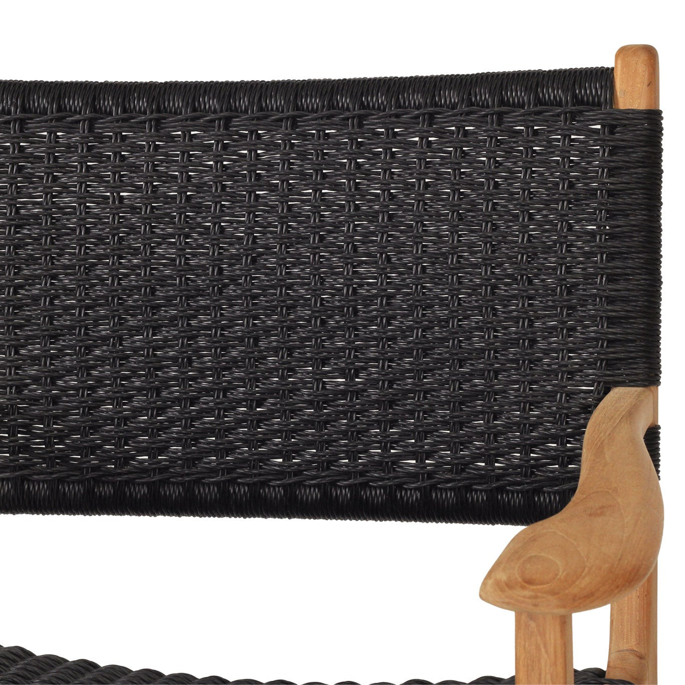 Close-up of backrest black close weave Viro cord detailing on Cable Beach outdoor dining armchair