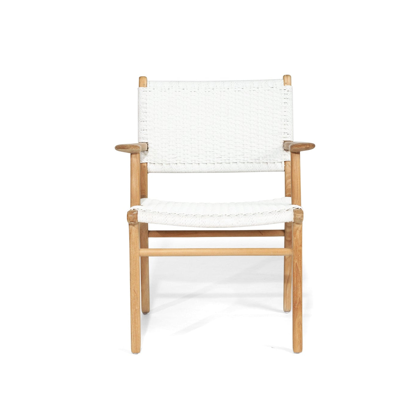 Cable Beach outdoor dining armchair in white with solid teak frame and close weave Viro cord seat