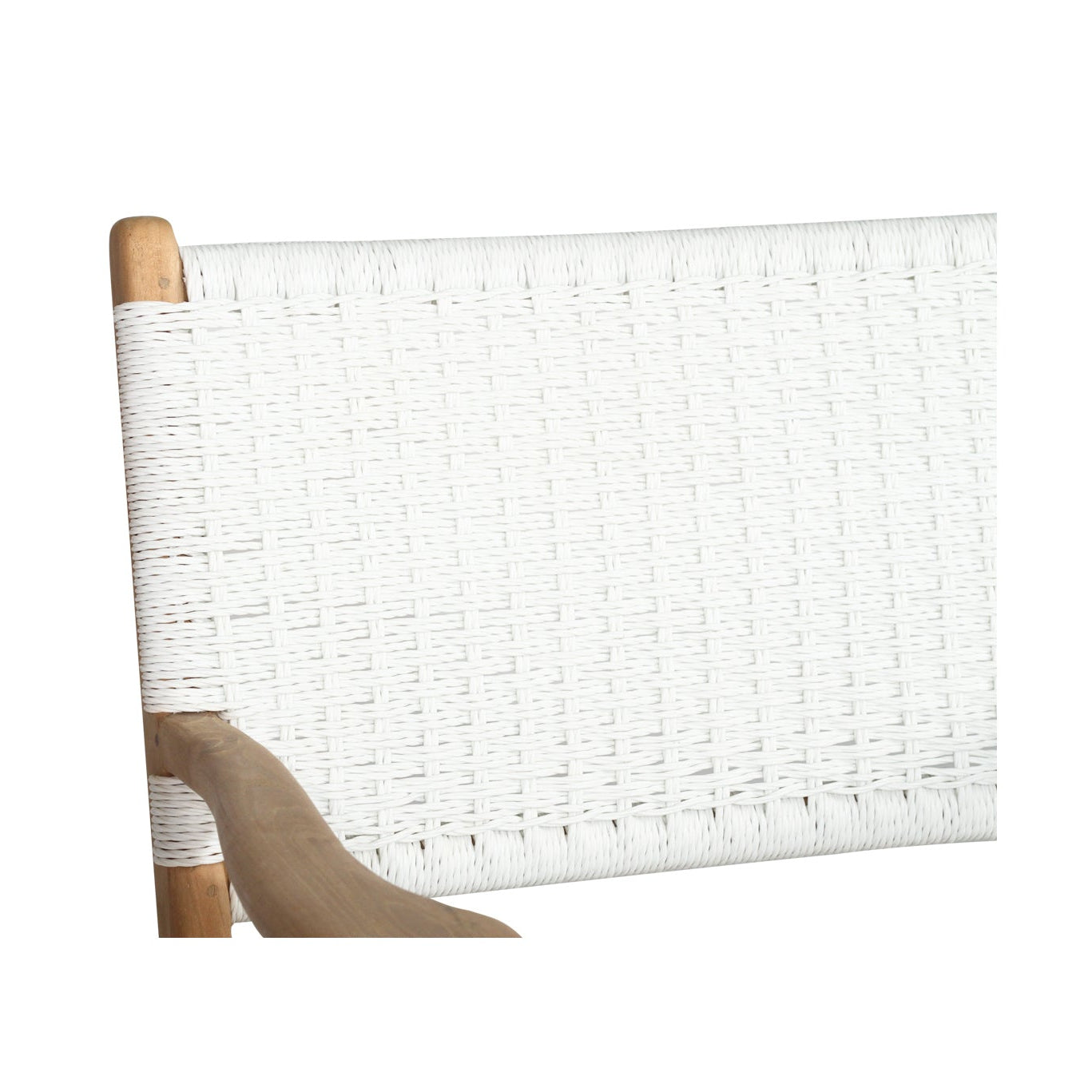 Close-up of white close weave Viro cord seat on Cable Beach outdoor dining armchair