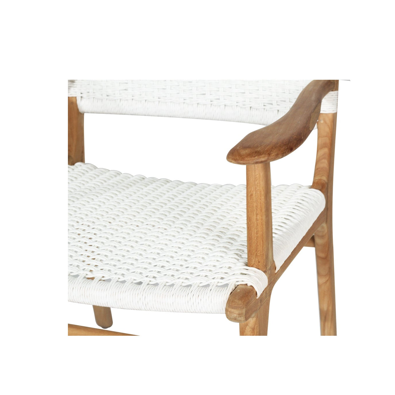 Natural fine-sanded teak frame detail on Cable Beach outdoor dining armchair
