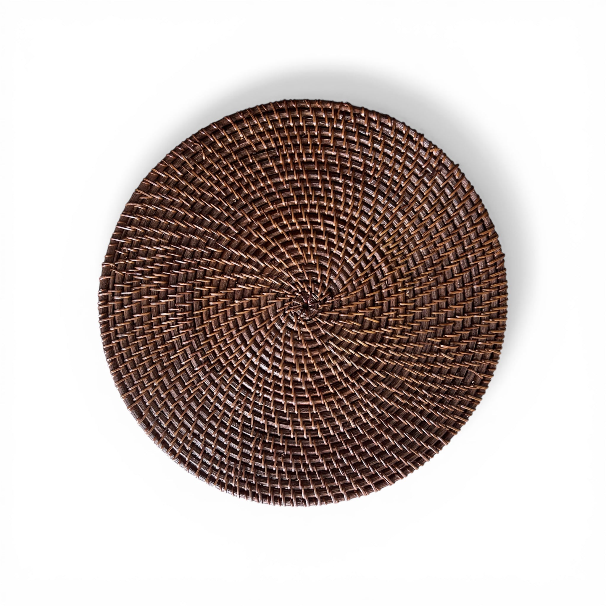 Handwoven espresso rattan placemat 30cm dark brown round woven table placemat by Magnolia Lane – front view