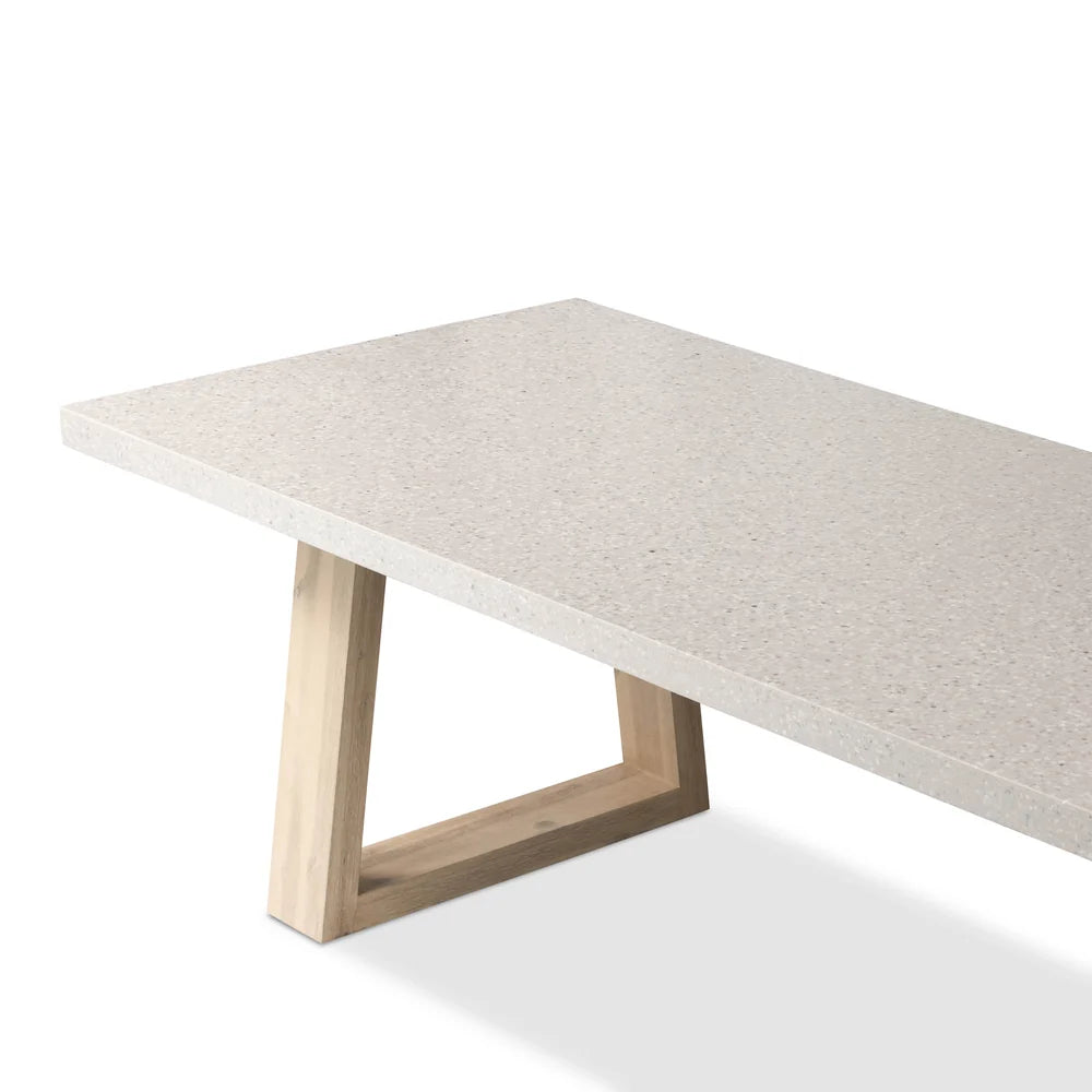 Ivory Coast eTerrazzo dining table top showing natural stone texture and variation - leg view