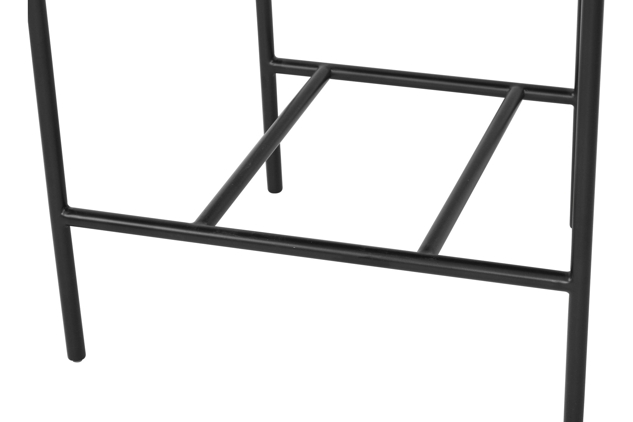 Fontaine Counter Stool with half-moon curved back and metal legs, upholstered in performance velvet in amber, modern Art Deco inspired counter stool for elegant interiors. Close up foot rest.