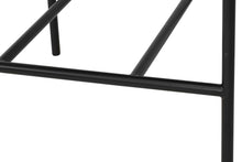 Load image into Gallery viewer, Fontaine Counter Stool with half-moon curved back and metal legs, upholstered in performance linen, modern Art Deco inspired counter stool for elegant interiors.  Foot rest close up.
