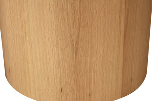 Fontaine Dining Table in solid American Oak with oak veneer base, handcrafted with fine sanded raw finish, modern coastal dining furniture for timeless interiors.  Close up base.